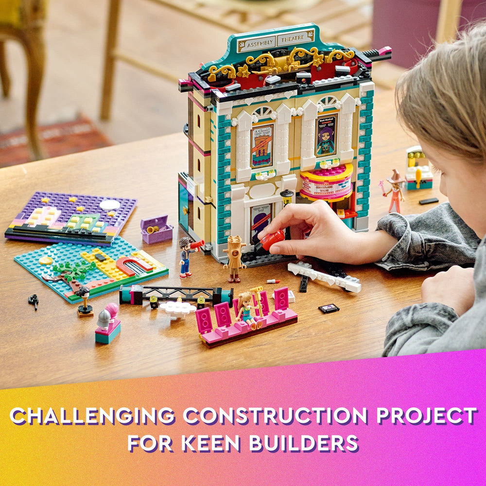LEGO Friends nighttime cityscape backdrop for modern drama scenes.