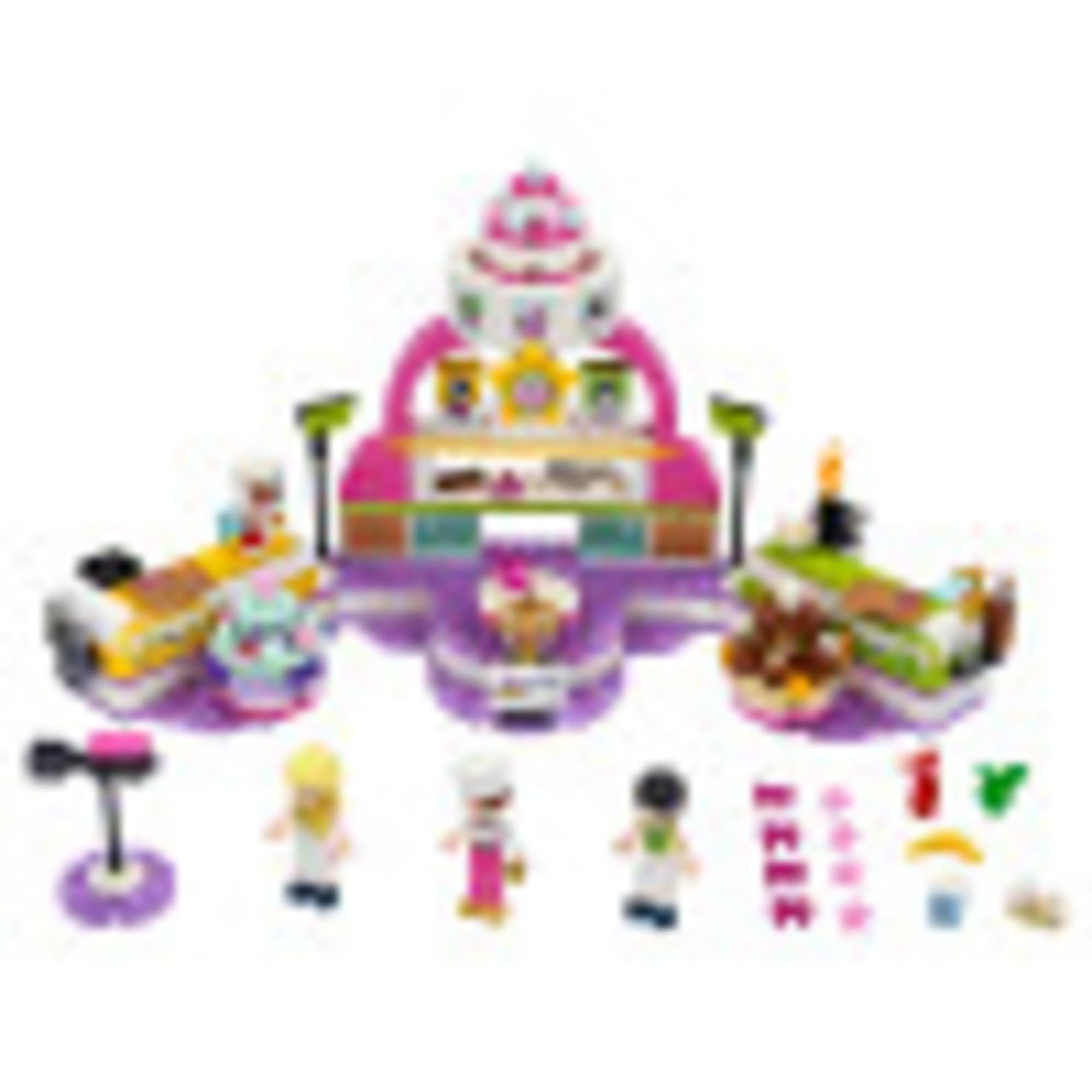 LEGO Friends Baking Competition cake stands showcased for imaginative decorating.