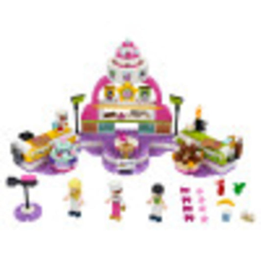 LEGO Friends Baking Competition cake stands showcased for imaginative decorating.