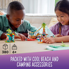 LEGO Friends Beach Glamping 41700 paddleboards invite coastal exploration and active play.