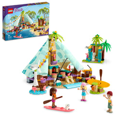 LEGO Friends Beach Glamping 41700 tent and bunk beds inspire cozy seaside storytelling.