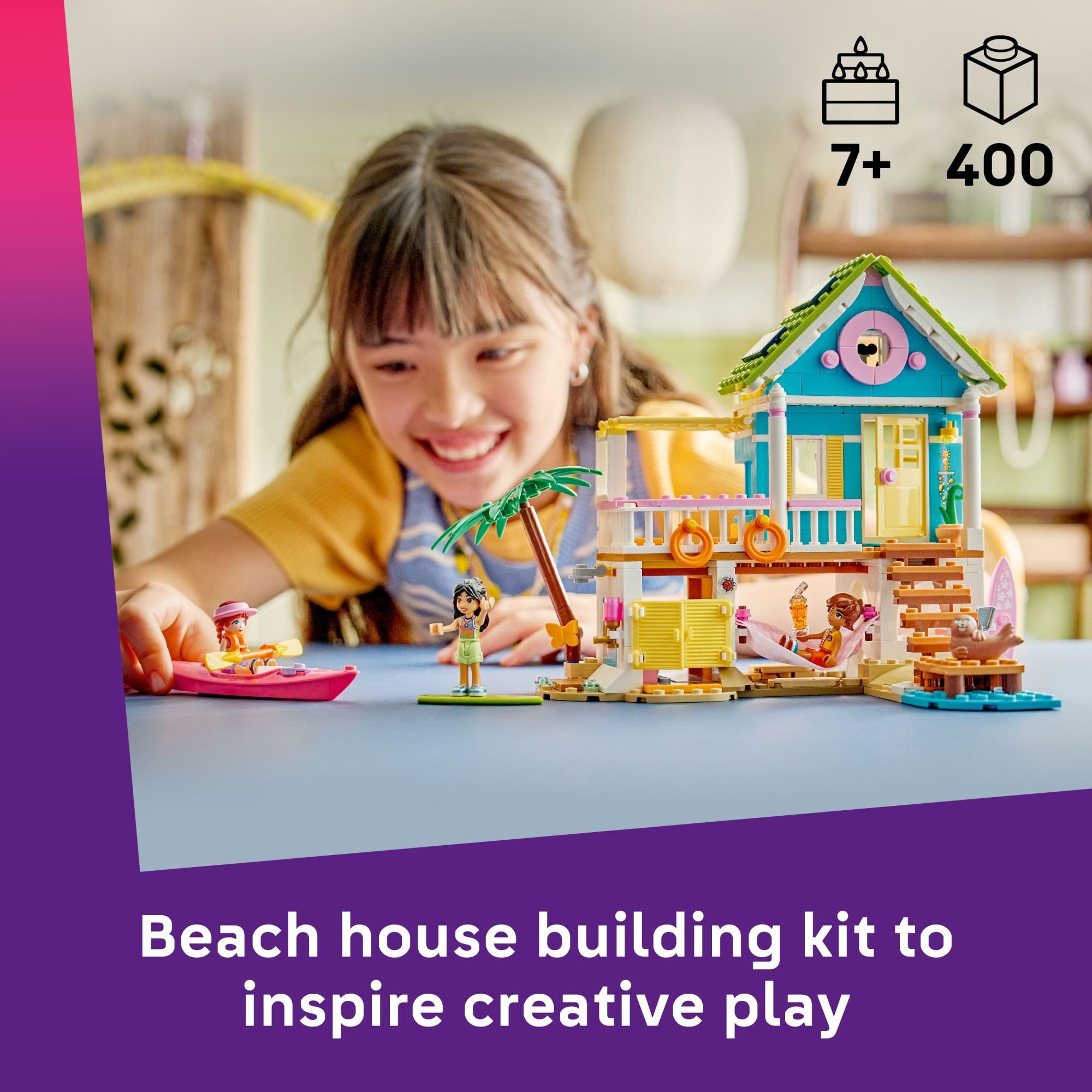 LEGO Friends Beach House kitchen area with smoothie maker for pretend refreshments