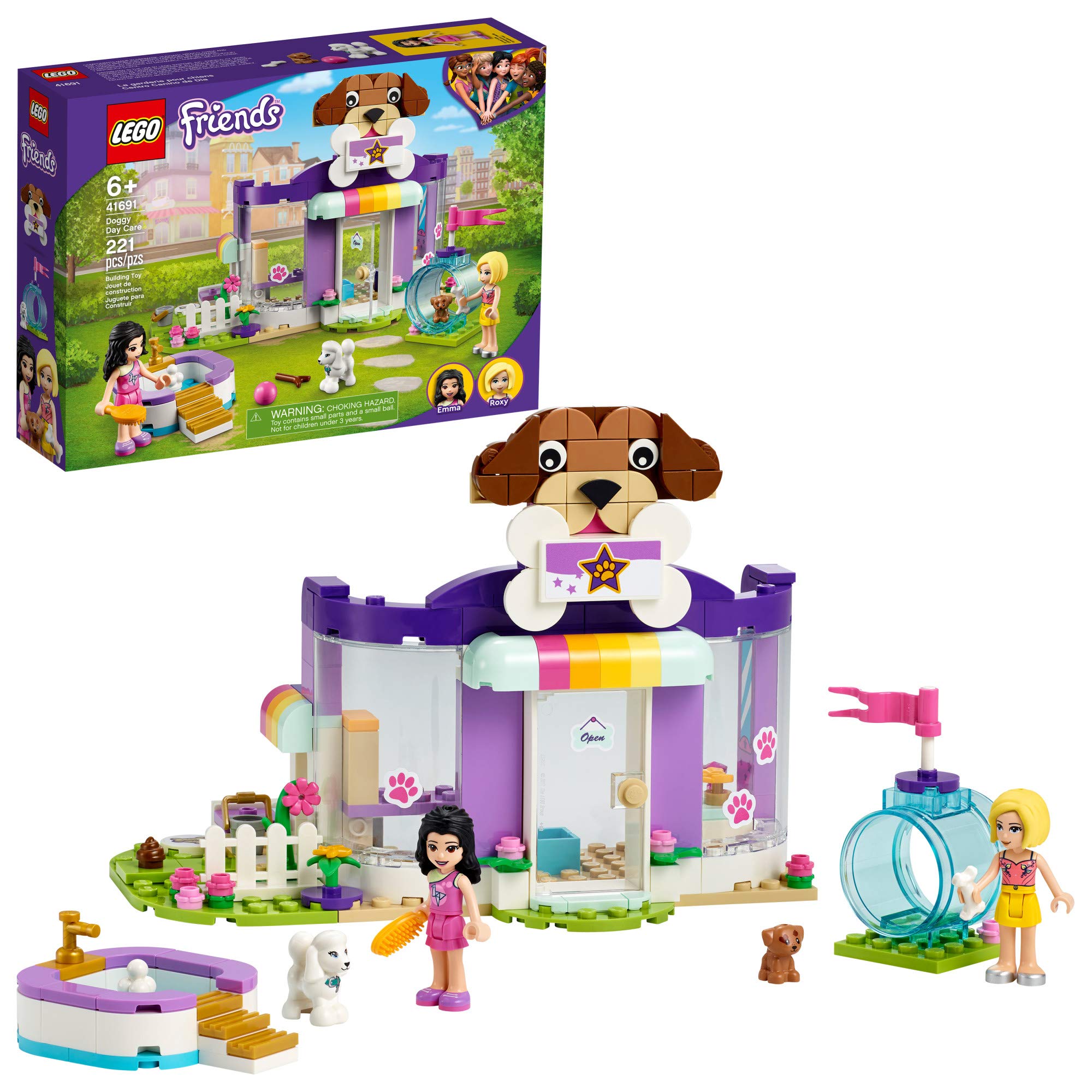 LEGO Friends Doggy Day Care 41691 assembled playset for imaginative pet care.