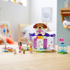 LEGO Friends Doggy Day Care display-ready playset fits neatly on a shelf.