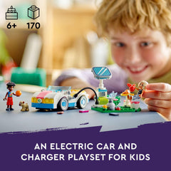 LEGO Friends Electric Car and Charger charging station scene promotes green-energy role-play