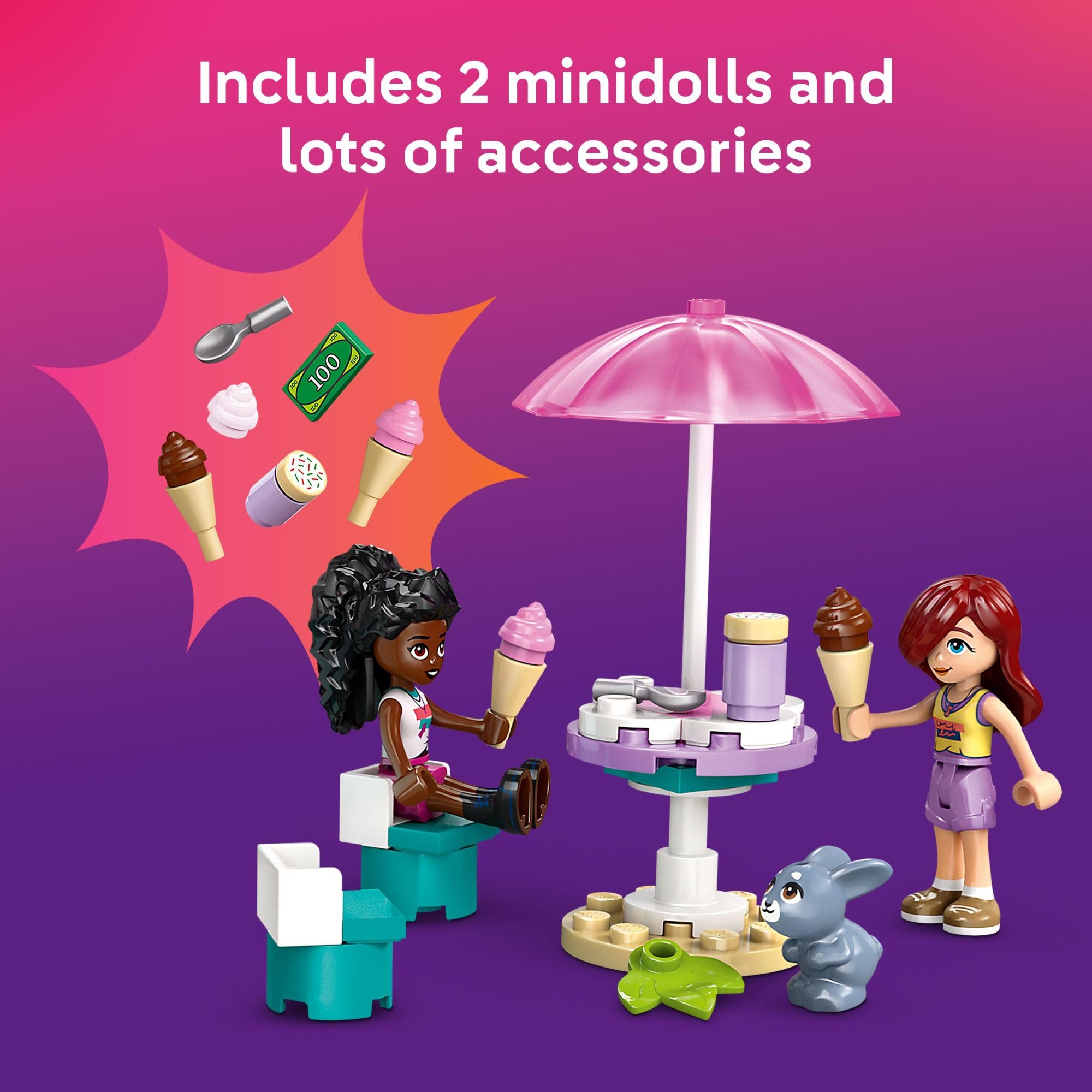 LEGO Friends Elsa D minidoll with toppings supports pretend snack moments