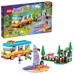 LEGO Friends Forest Camper Van and Sailboat 41681 front view for imaginative outdoor play.