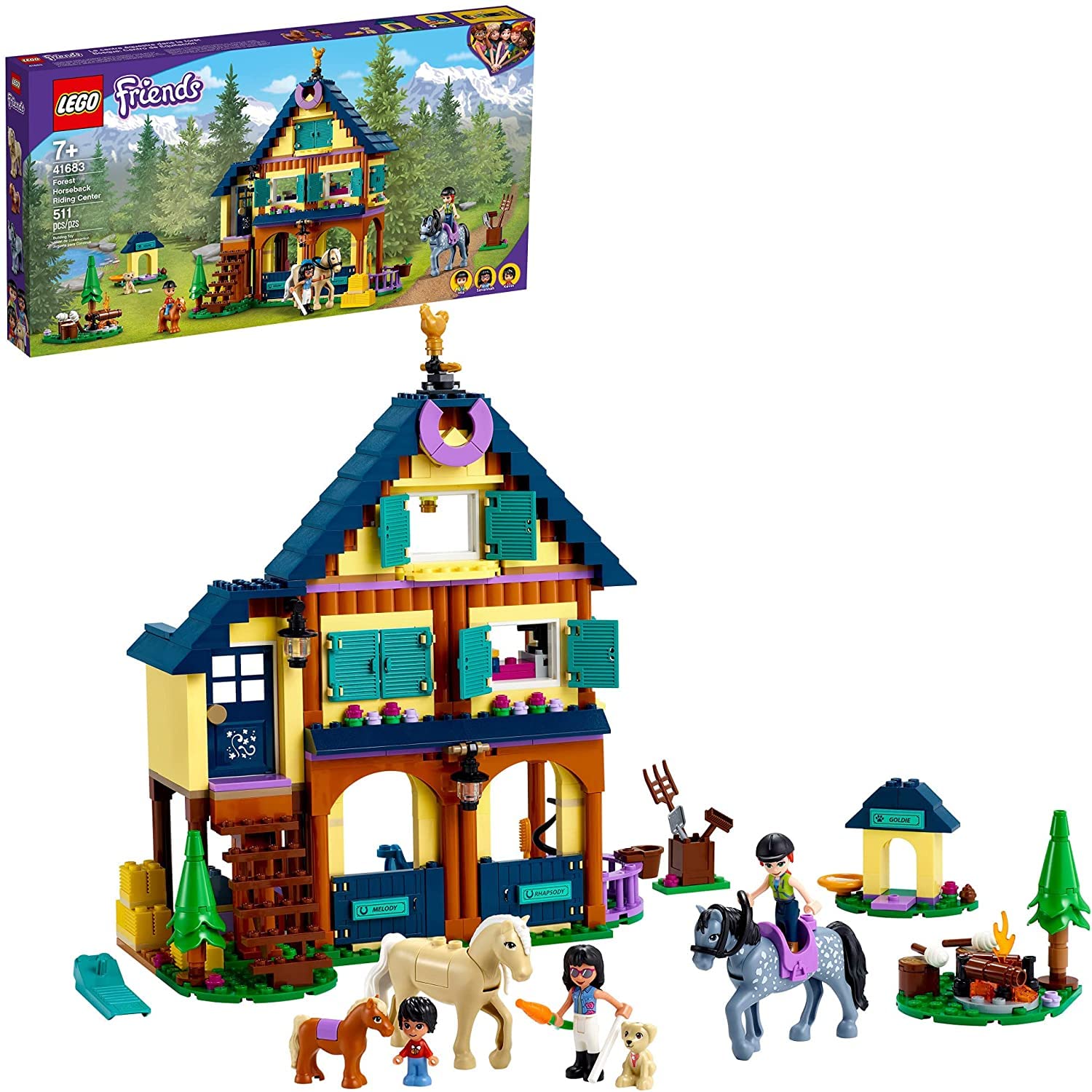 LEGO Friends 41683 front view of the three-story ranch for imaginative play