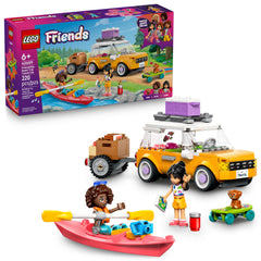 LEGO Friends travel car with trailer enabling imaginative road-trip storytelling.