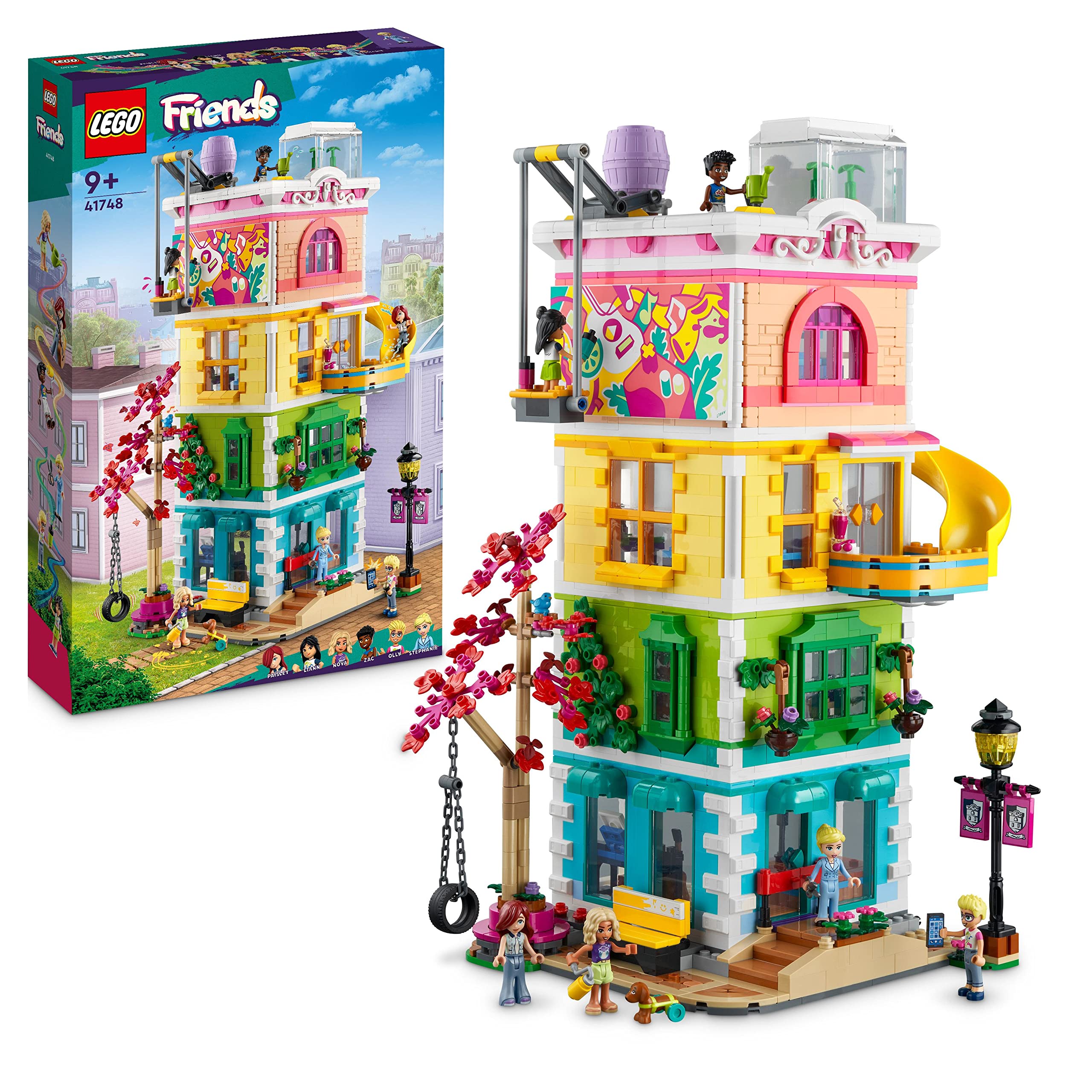 LEGO Friends Heartlake City Community Centre front view highlights the five-floor modular design