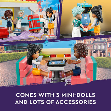 LEGO Friends Heartlake Diner arcade game adds interactive fun during visits.