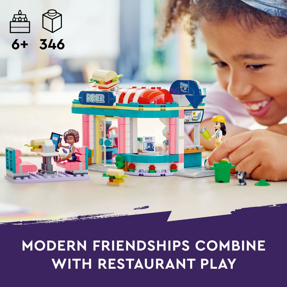 LEGO Friends Heartlake Diner drive-through enables quick-service role-play adventures.