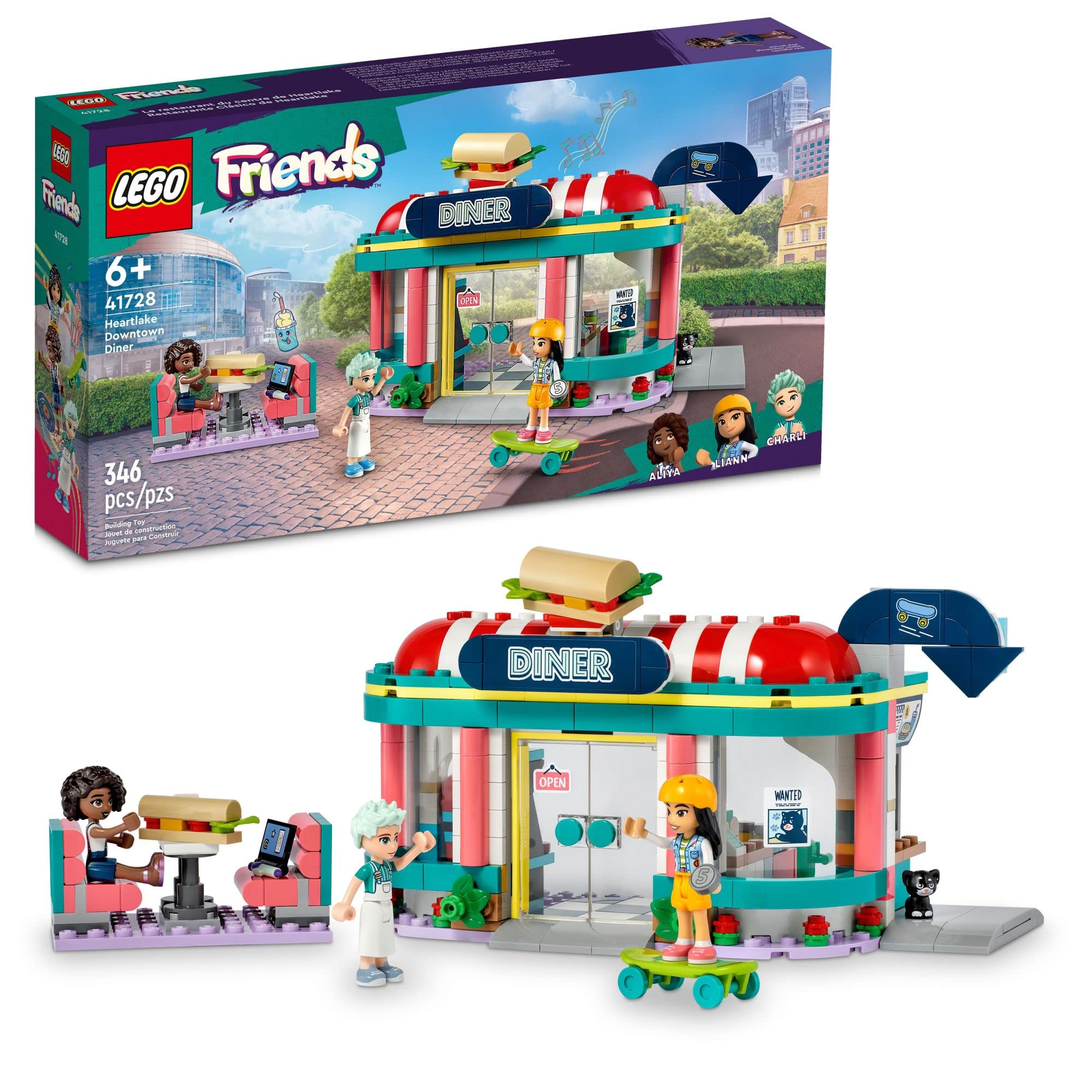 LEGO Friends Heartlake Diner exterior showcases inviting storefront for imaginative play.
