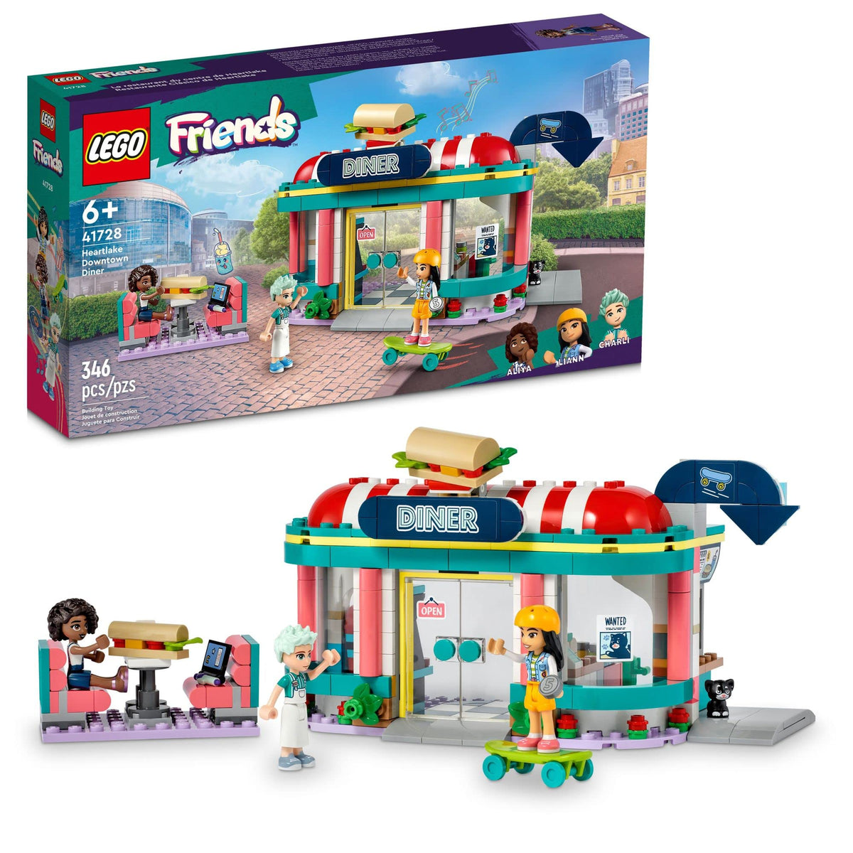 LEGO Friends Heartlake Diner exterior showcases inviting storefront for imaginative play.