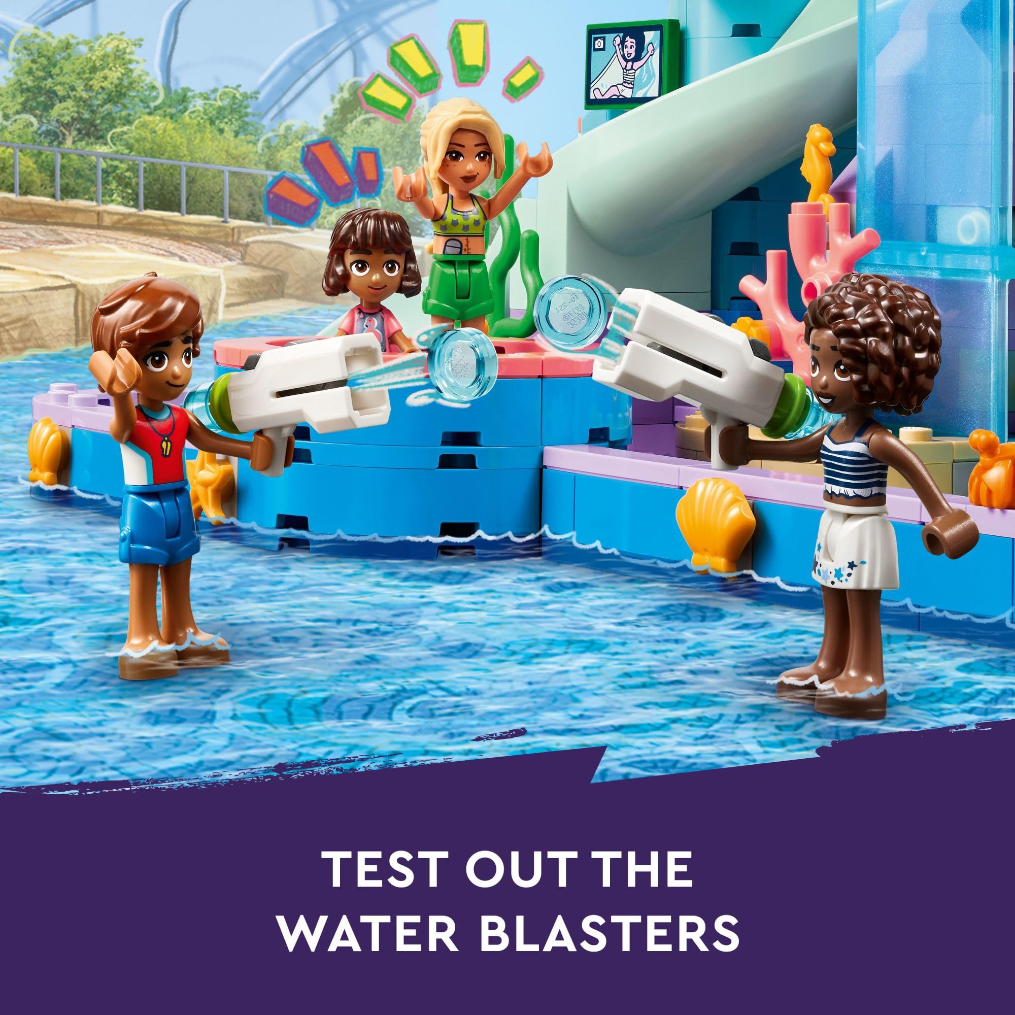 LEGO Friends Heartlake Water Park tube slide encourages creative scenes.