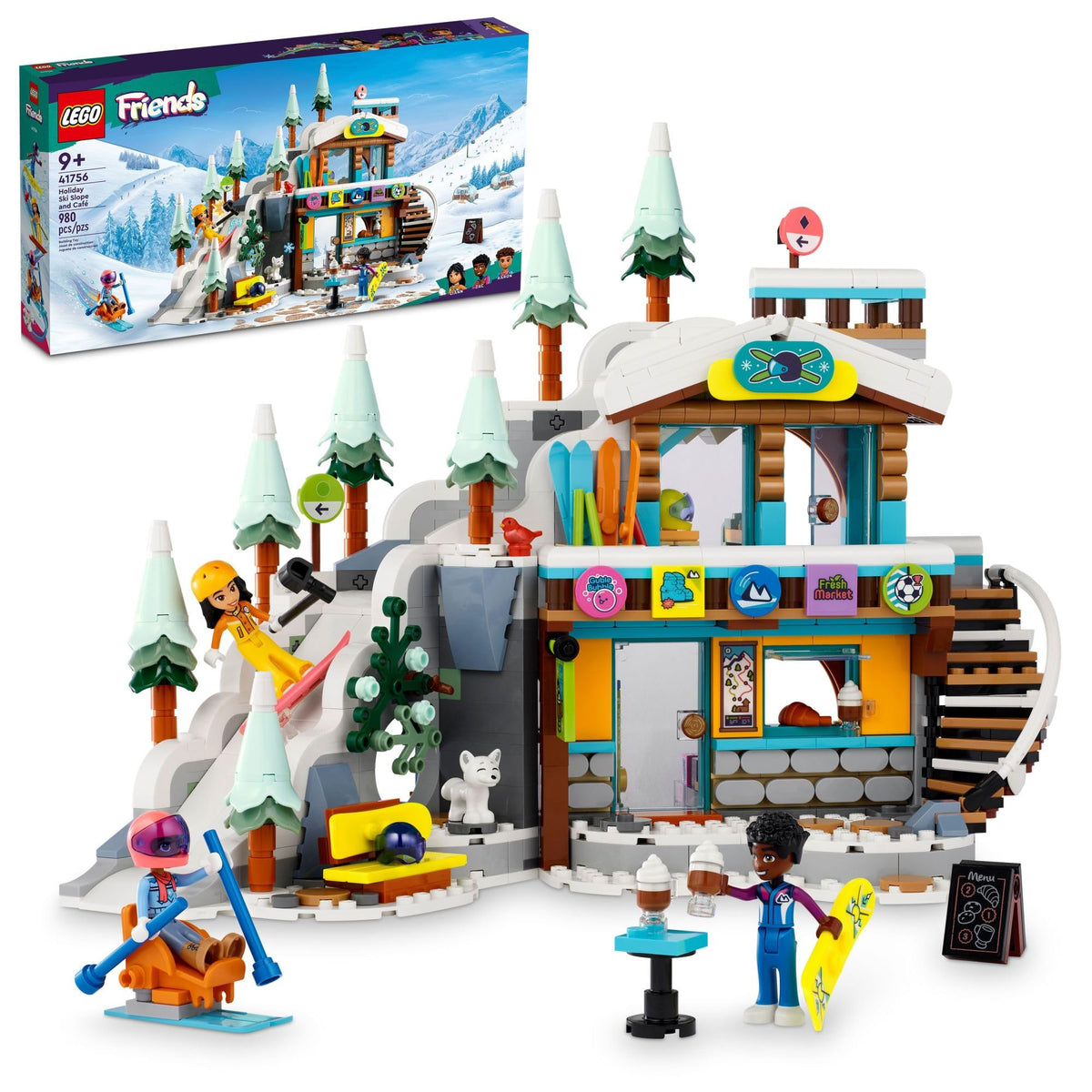 LEGO Friends Holiday Ski Slope and Café overview for imaginative winter play with 980 pieces