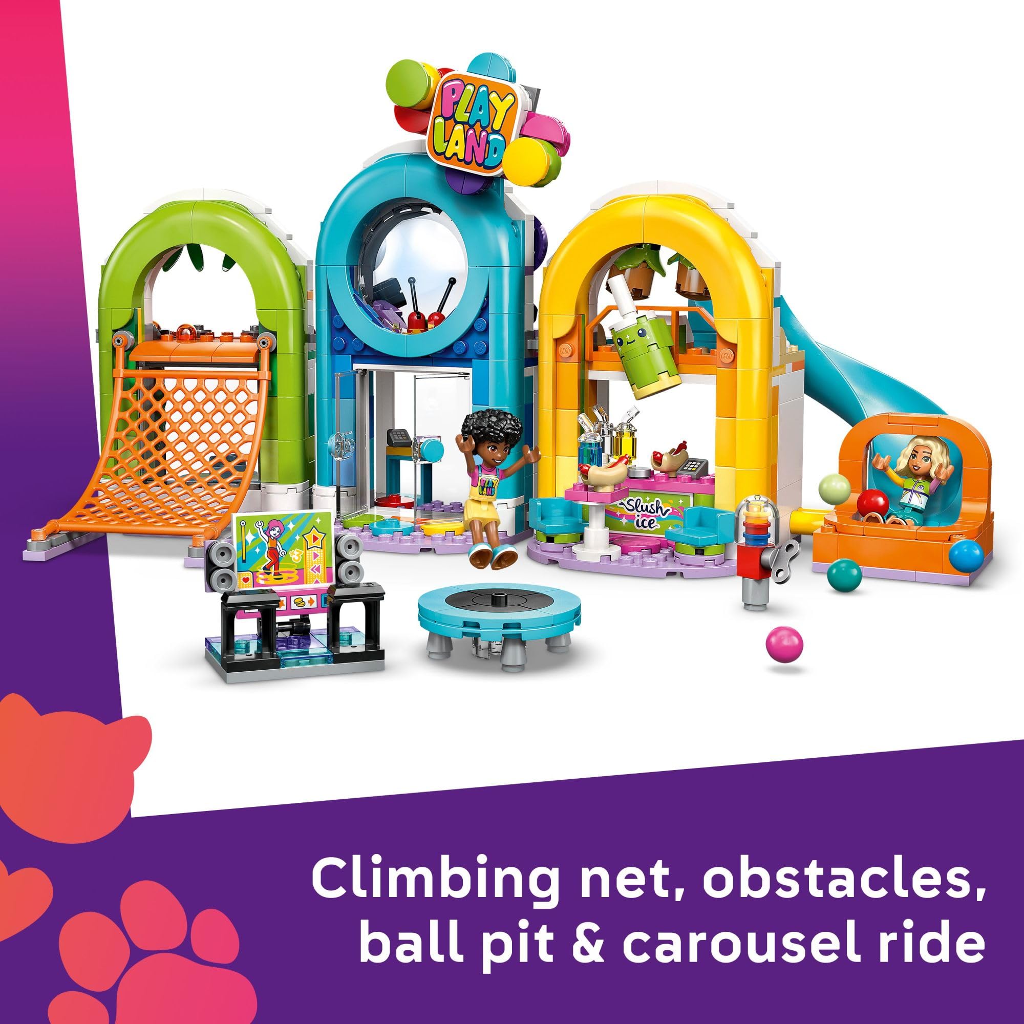LEGO Friends indoor playground carousel inviting cooperative play.