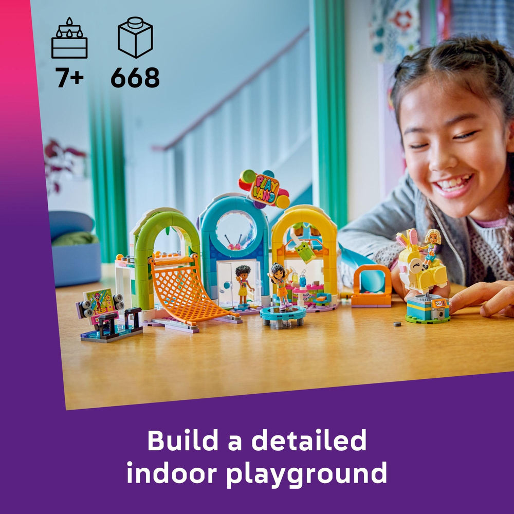 LEGO Friends indoor playground minidolls for storytelling adventures.