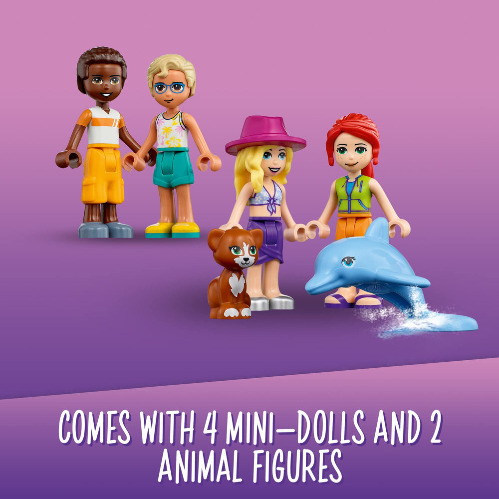 LEGO Friends Mia, dolphins, and cats invite friendly character play