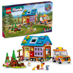 LEGO Friends Mobile Tiny House 41735 with tow car in use for outdoor play and storytelling.