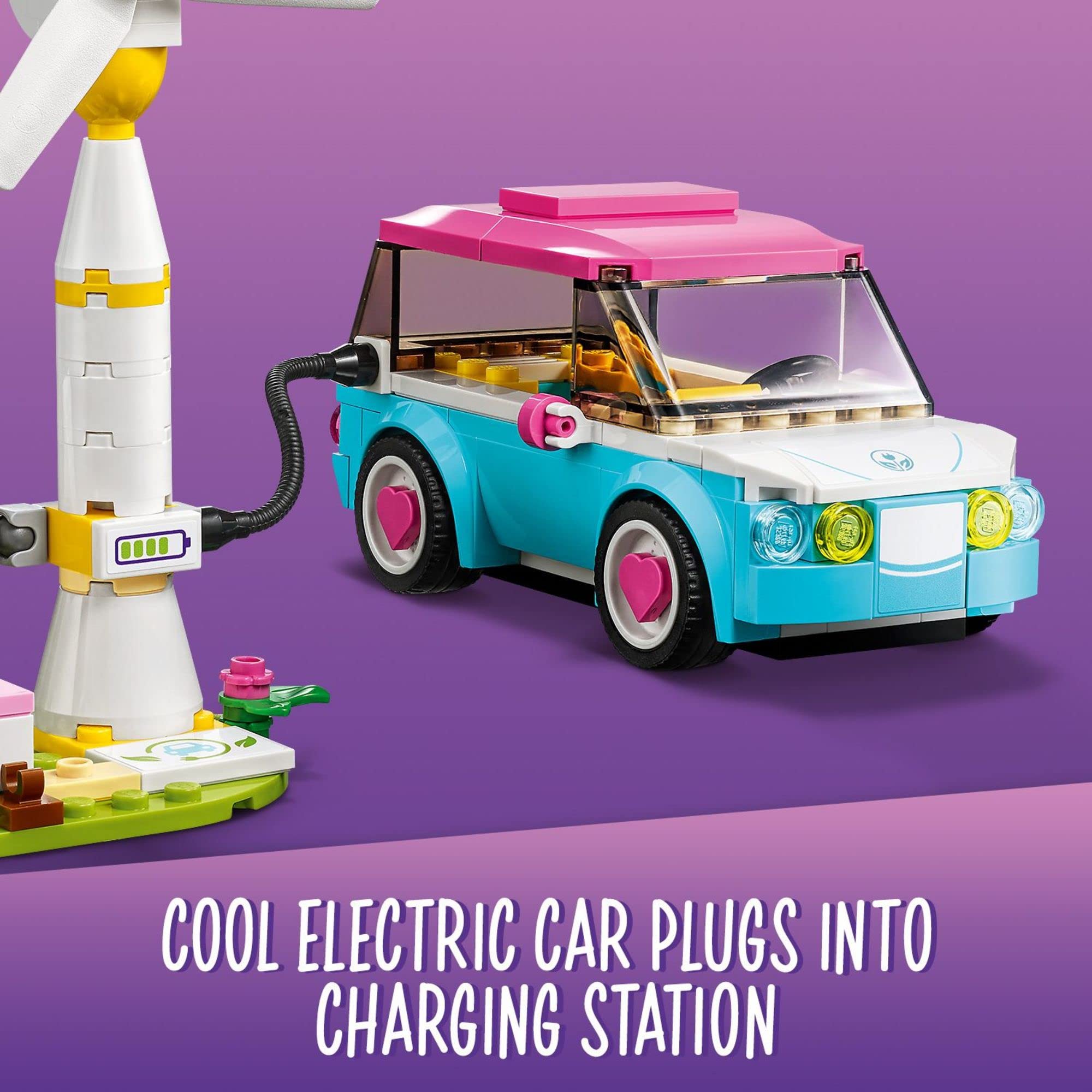 LEGO Friends charging station with wind turbine and solar panel promotes green play
