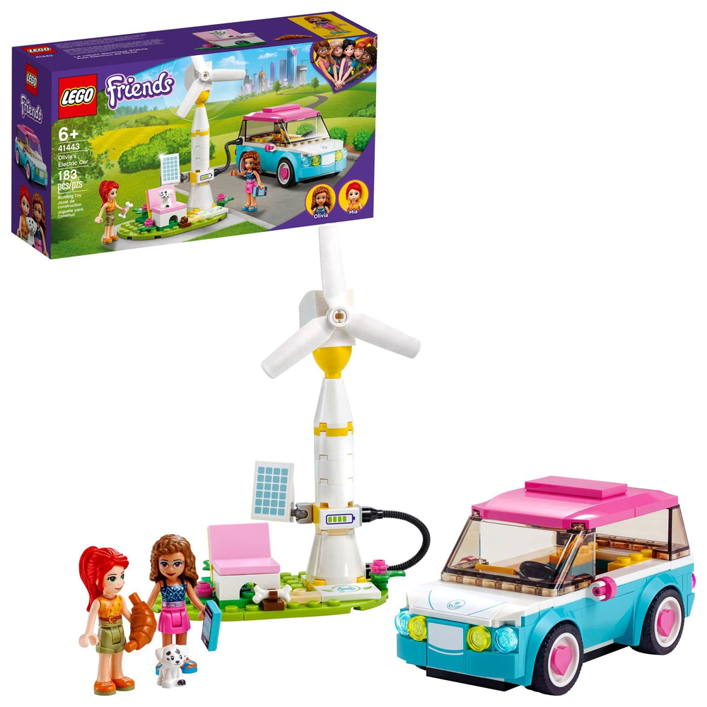 LEGO Friends Olivia's Electric Car front view with two dolls for imaginative road trip play