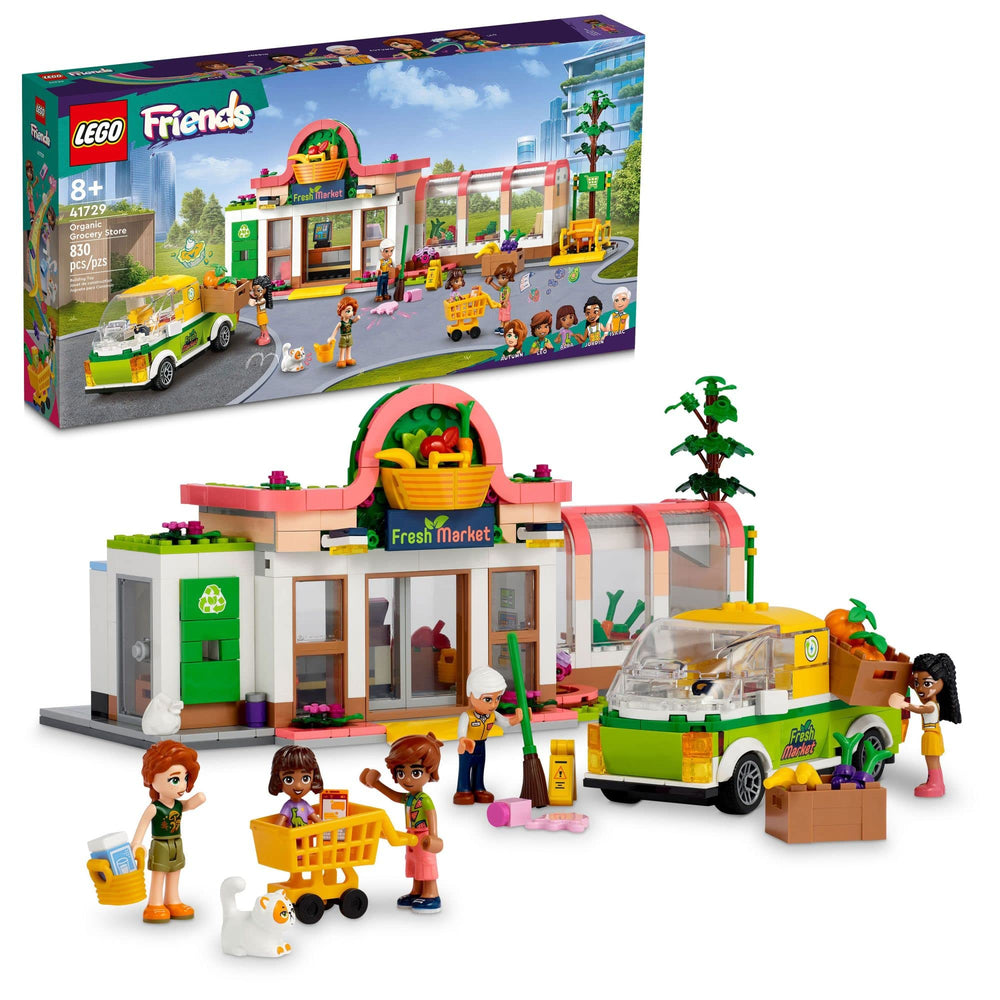 LEGO Friends Organic Grocery Store delivery van sparks realistic shopping adventures.