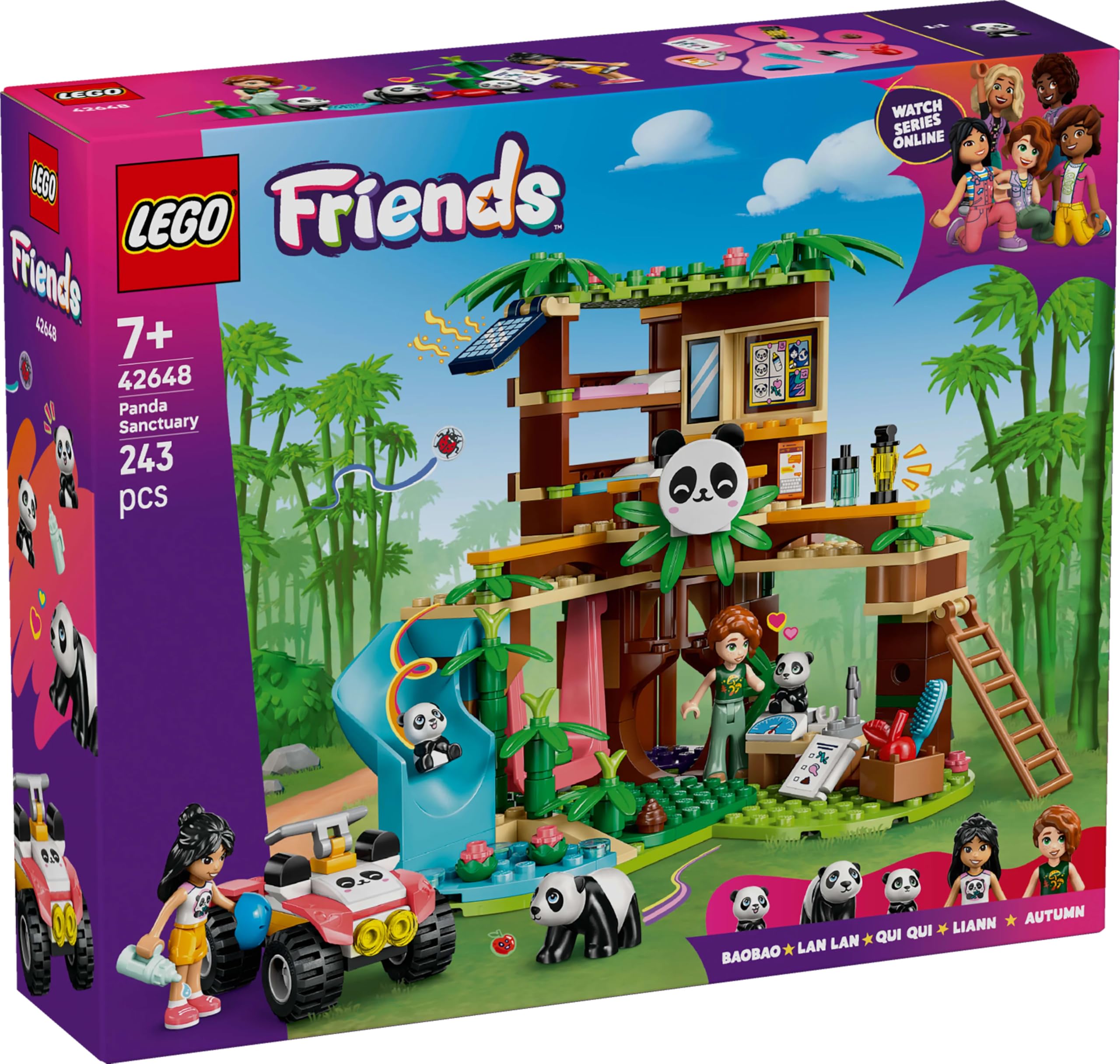 LEGO Friends Panda Sanctuary sunlit play area with lantern and solar panel