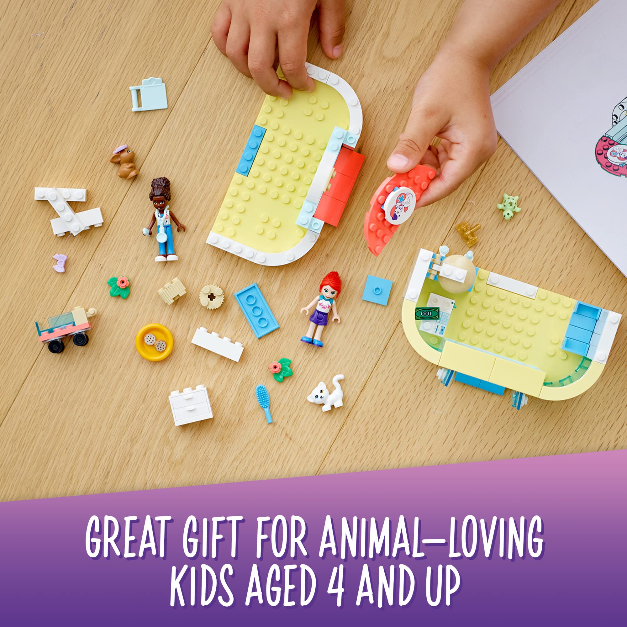 LEGO Friends Pet Clinic 41695 cat and rabbit figures spark caring role-play.