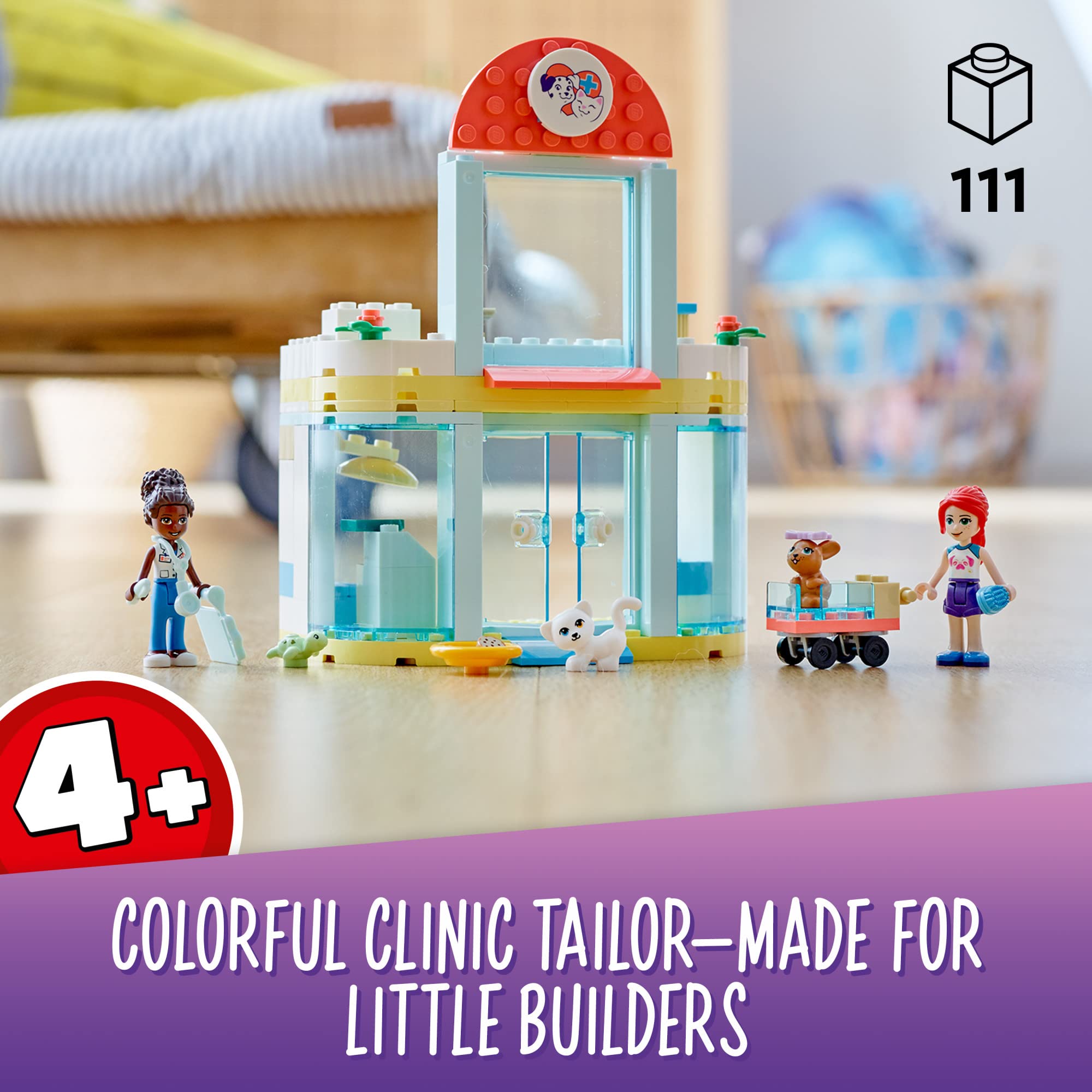 LEGO Friends Pet Clinic 41695 exam scanner feature inspires pretend diagnostics and caring.