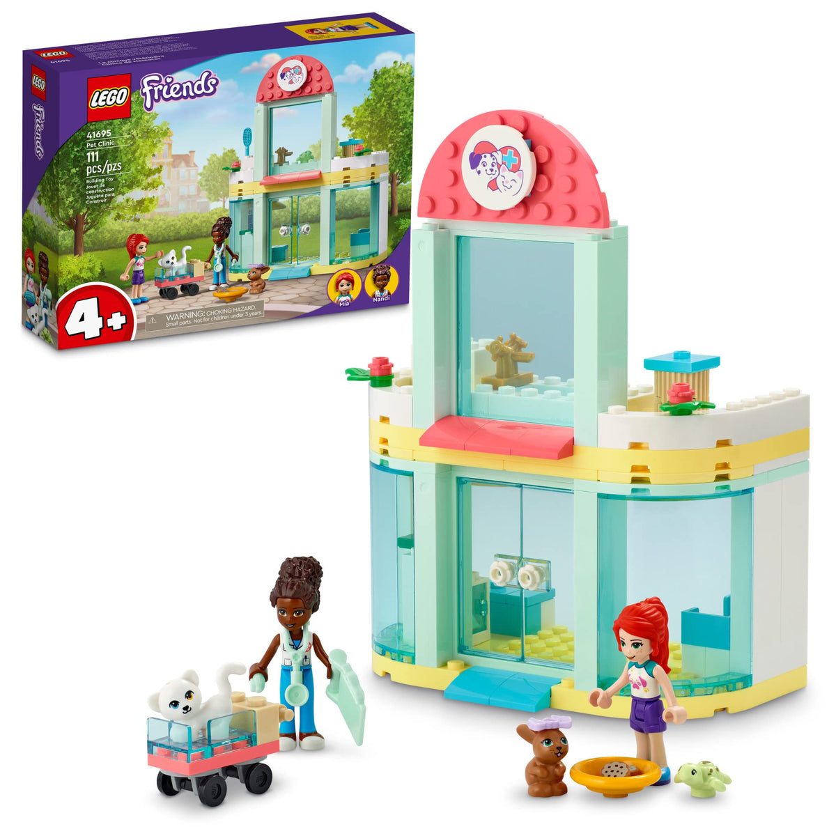 LEGO Friends Pet Clinic 41695 front view for imaginative veterinary play and storytelling.
