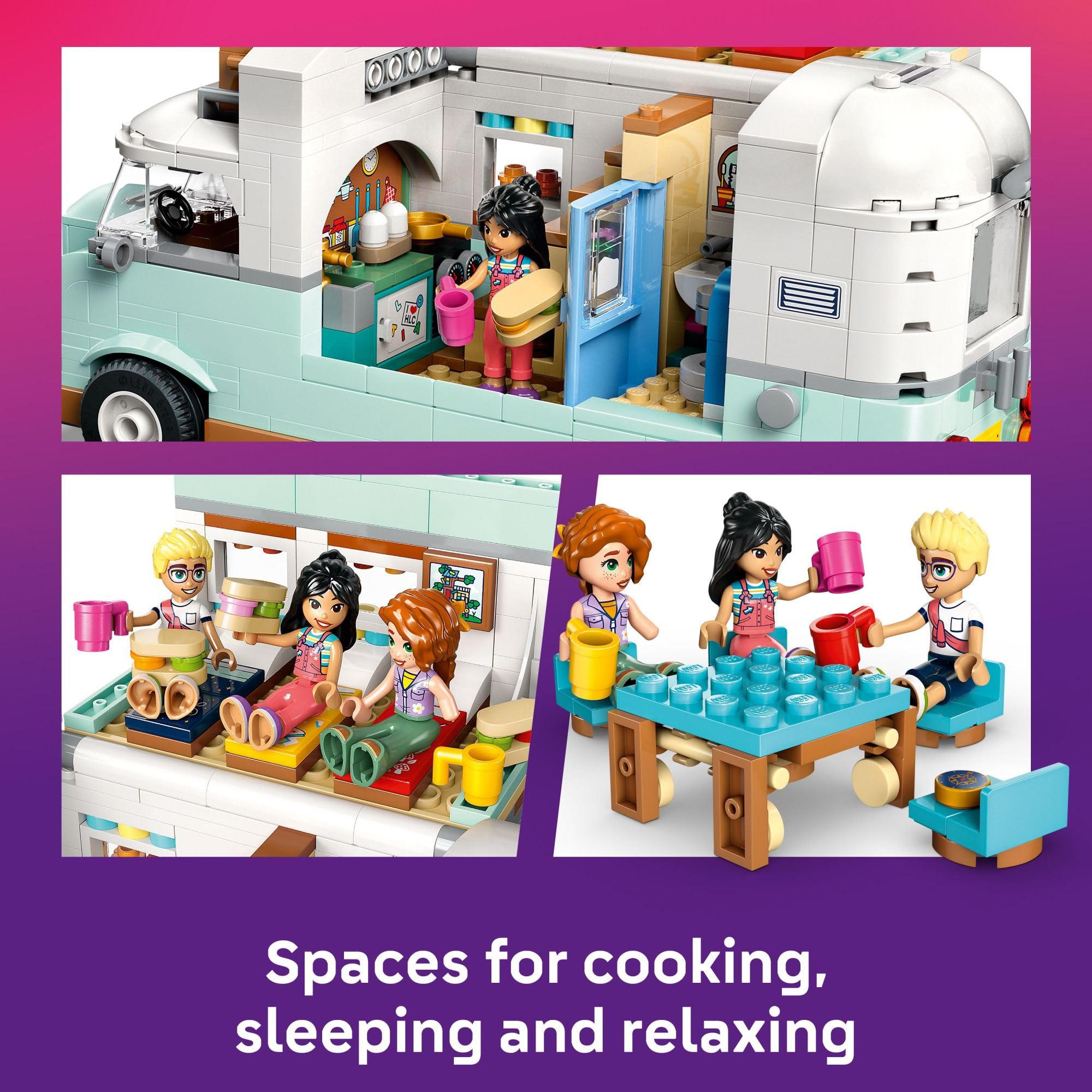 LEGO Friends picnic-table and chairs provide snack breaks during camp adventures.