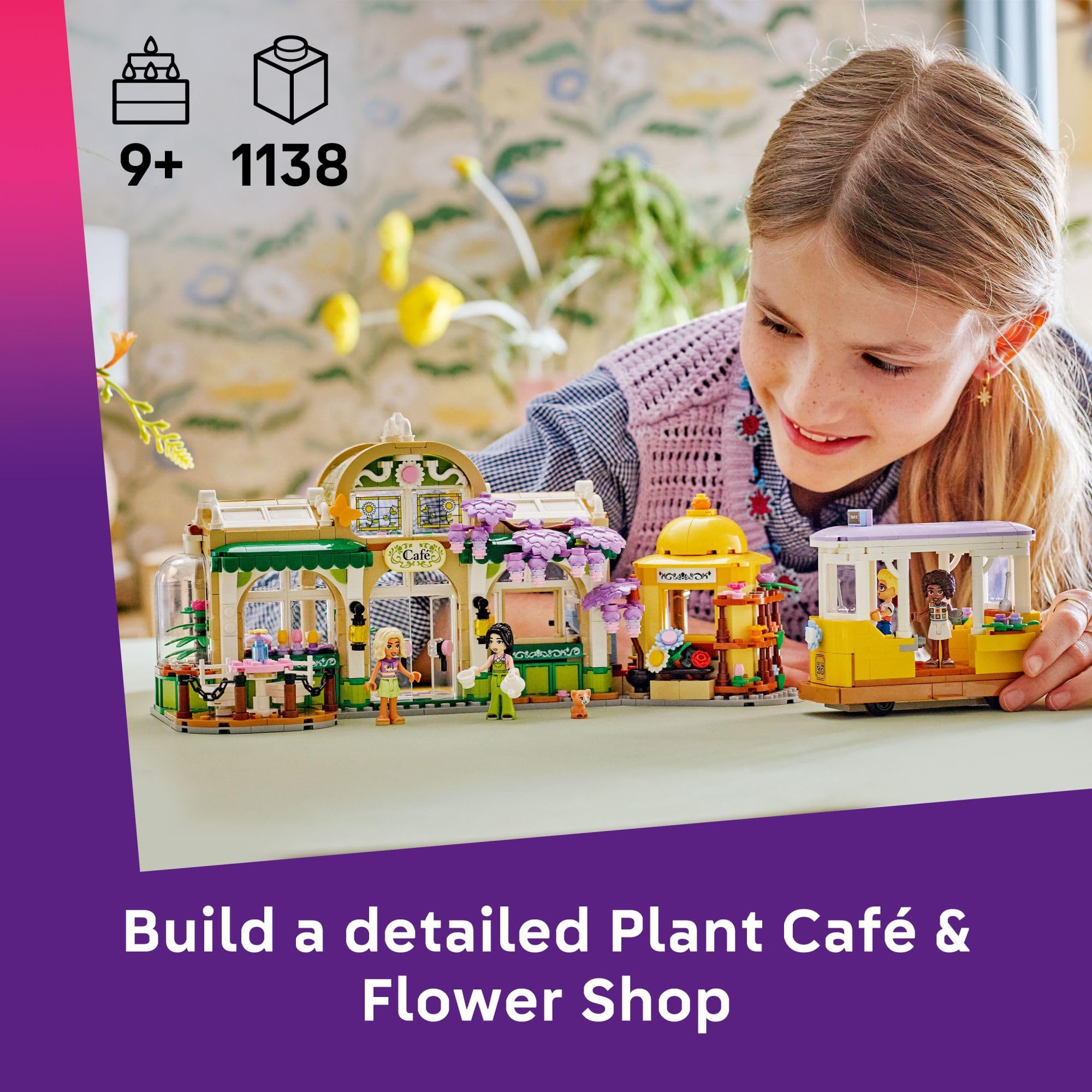 LEGO Friends Plant Café outdoor seating area inspires social play and cafe roleplay.