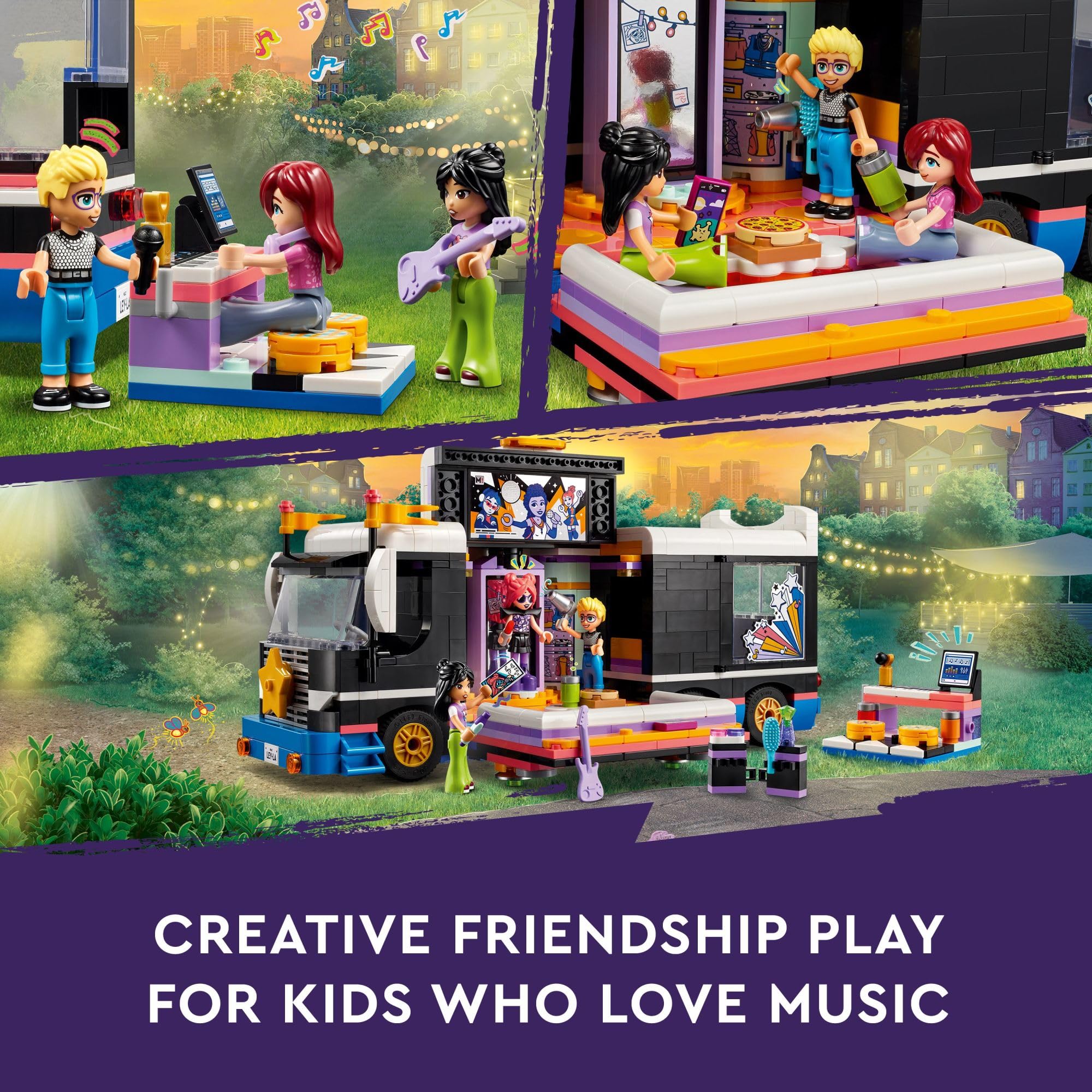 LEGO Friends Pop Star Music Tour Bus dolls figures invite friendship storytelling
