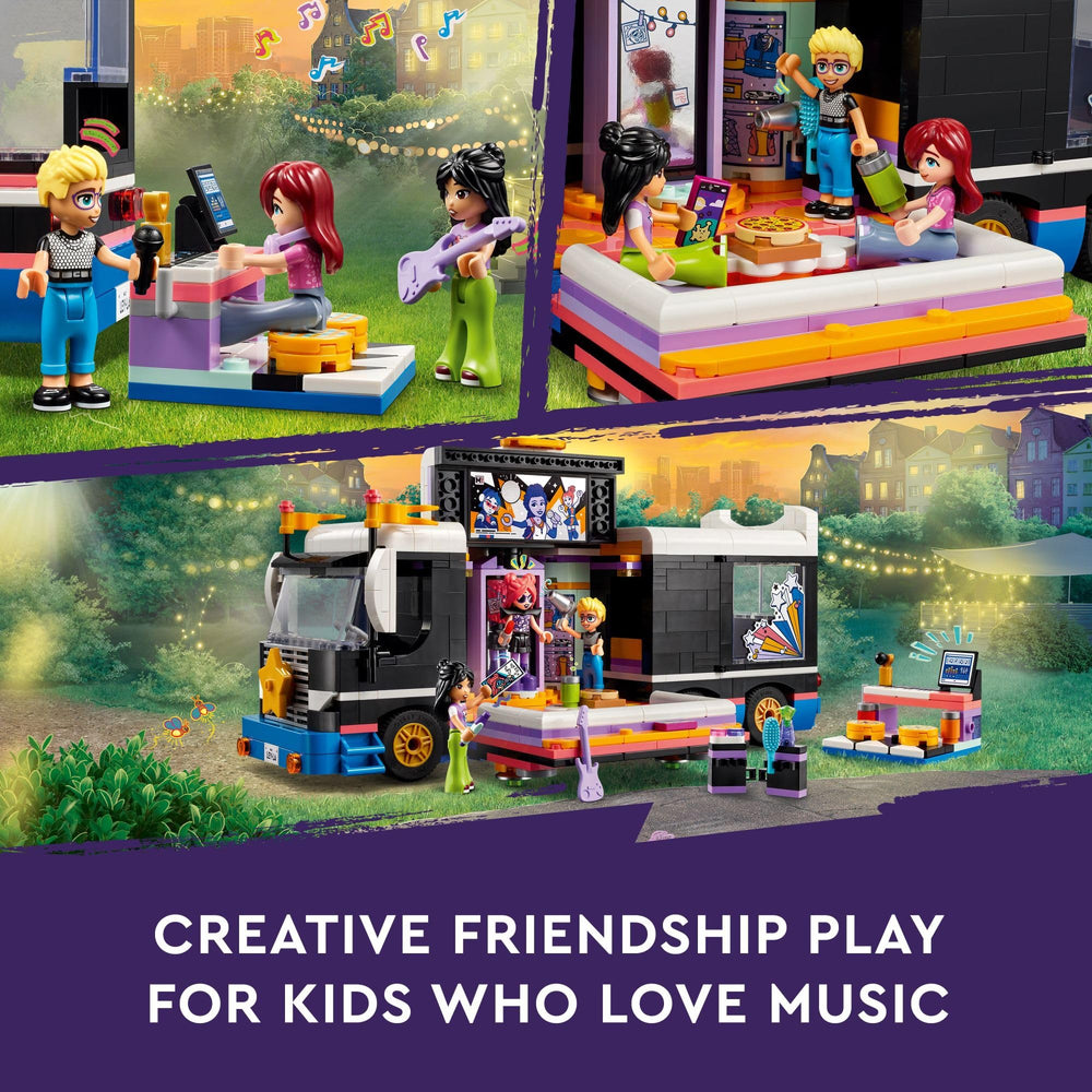LEGO Friends Pop Star Music Tour Bus dolls figures invite friendship storytelling
