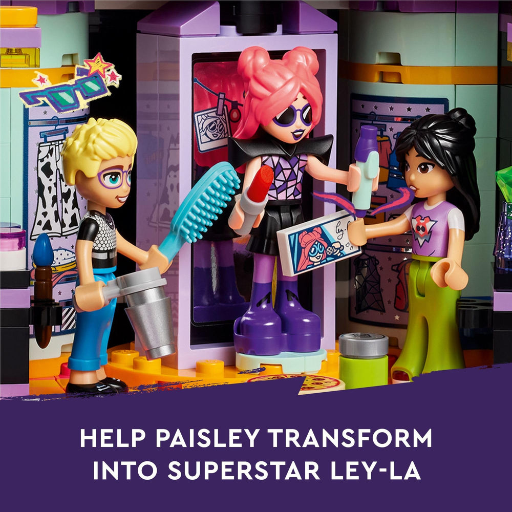 LEGO Friends Pop Star Music Tour Bus interior shows backstage area for social-emotional play