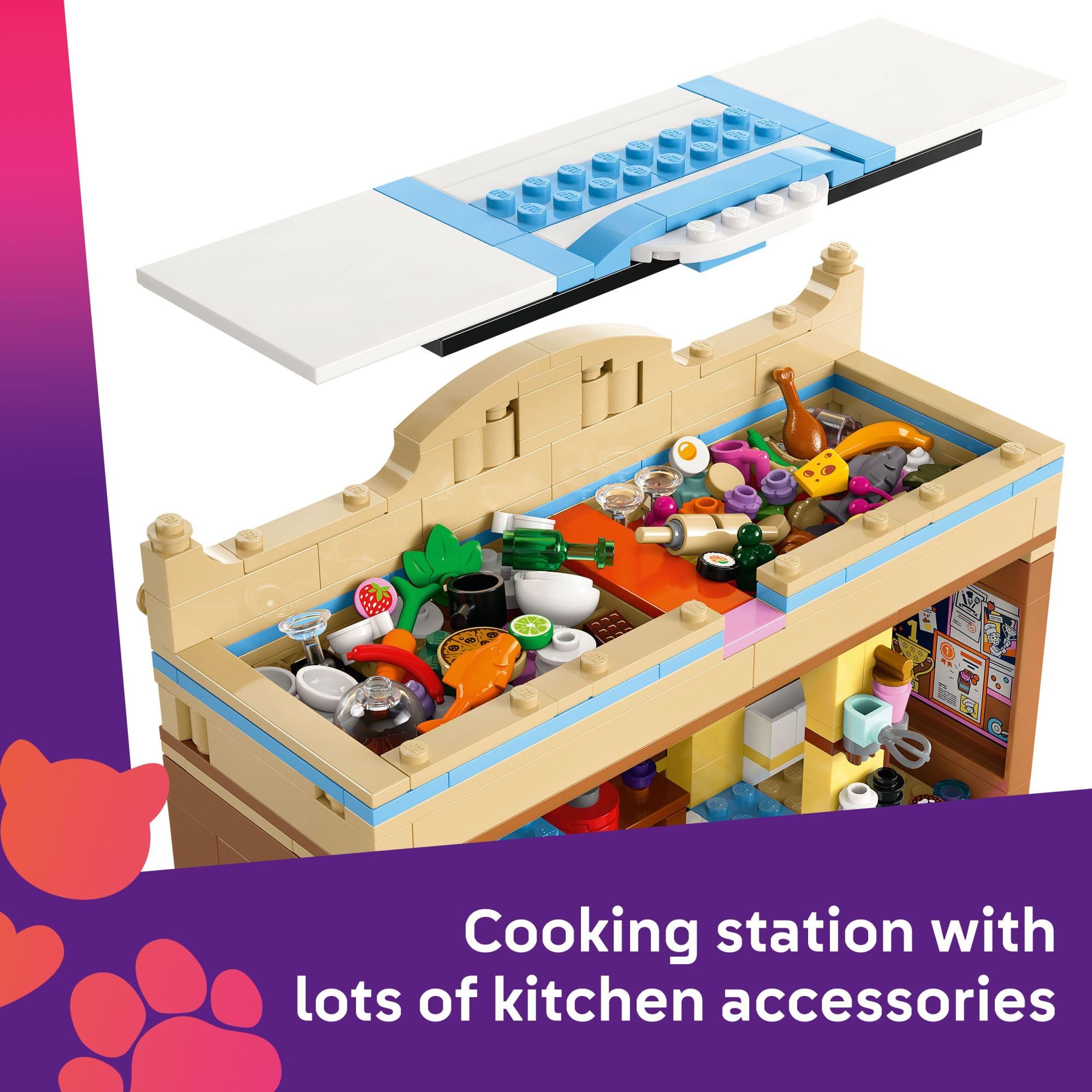 LEGO Friends kitchen accessories with oven, blender, and mixer support realistic play