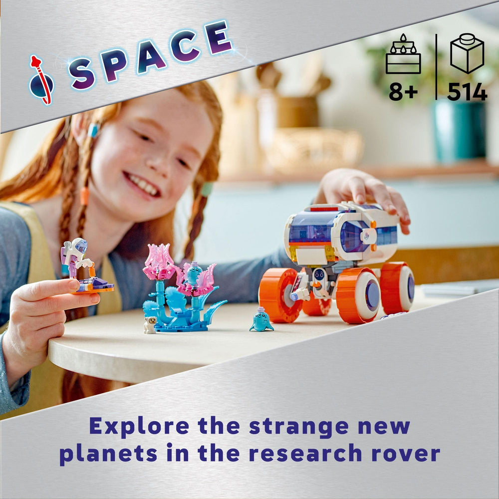 LEGO Friends Space Research Rover retractable arm camera enables evidence-collection play.