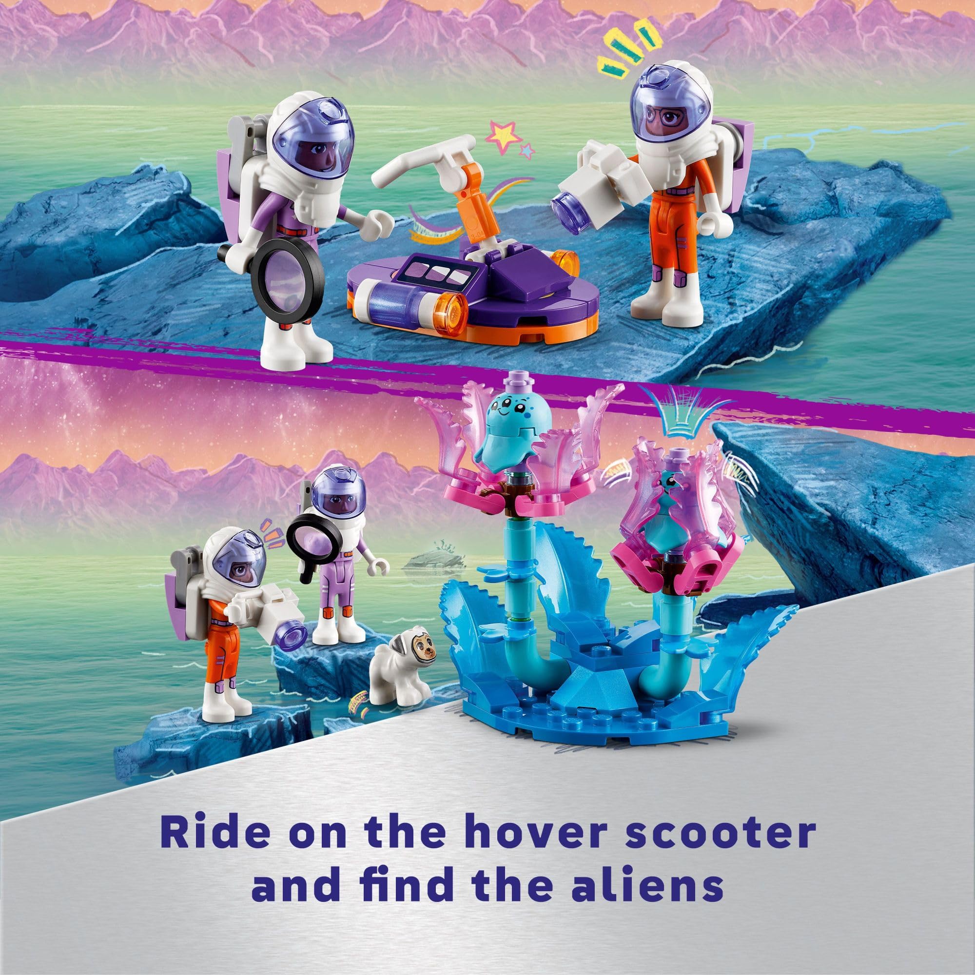 LEGO Friends Space Research Rover dog figure adds loyal companion to missions.