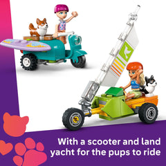 LEGO Friends Surfing Dogs and Scooter Adventure scooter and land yacht support storytelling on shore