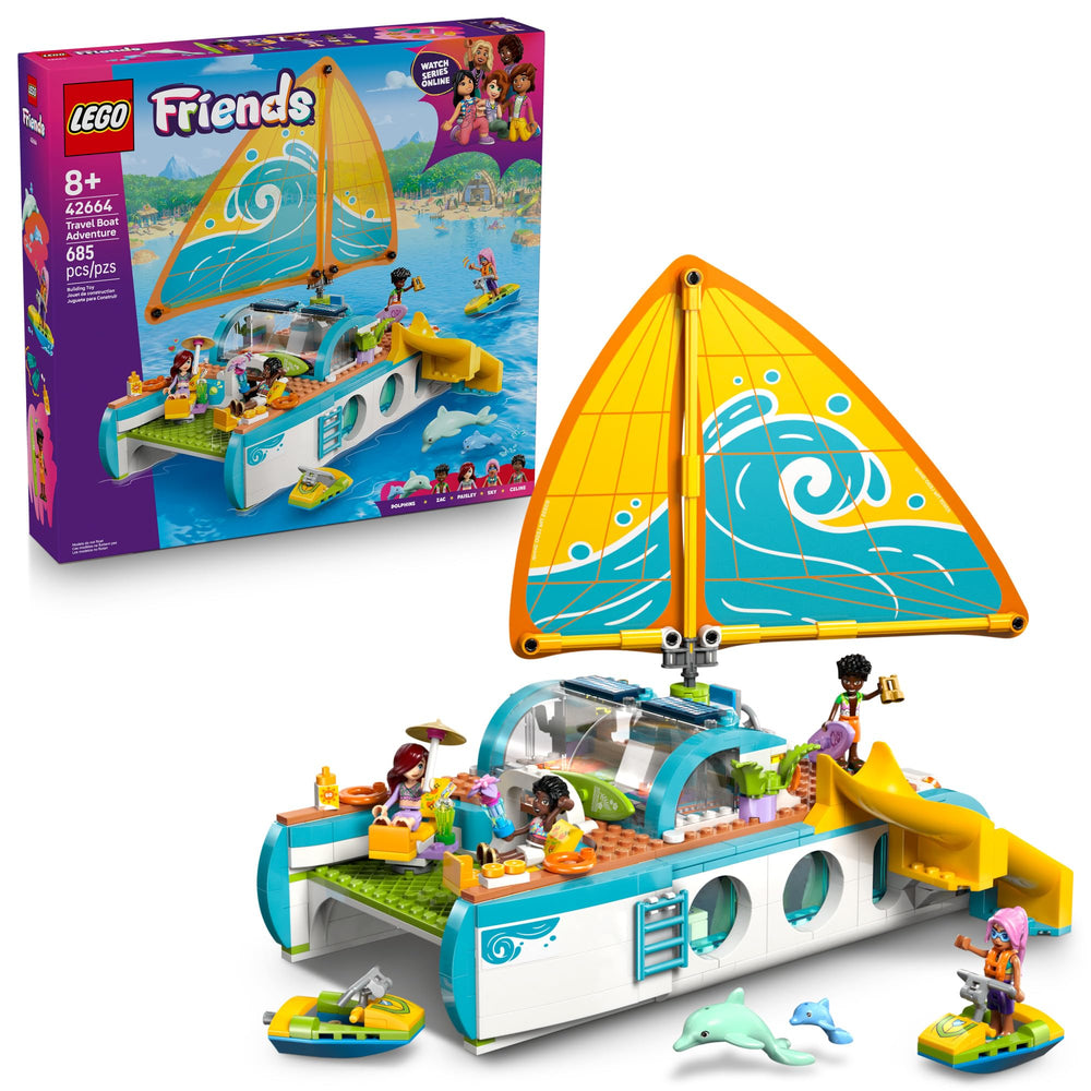 LEGO Friends Travel Boat Adventure bow with mast invites imaginative ocean voyages and storytelling.