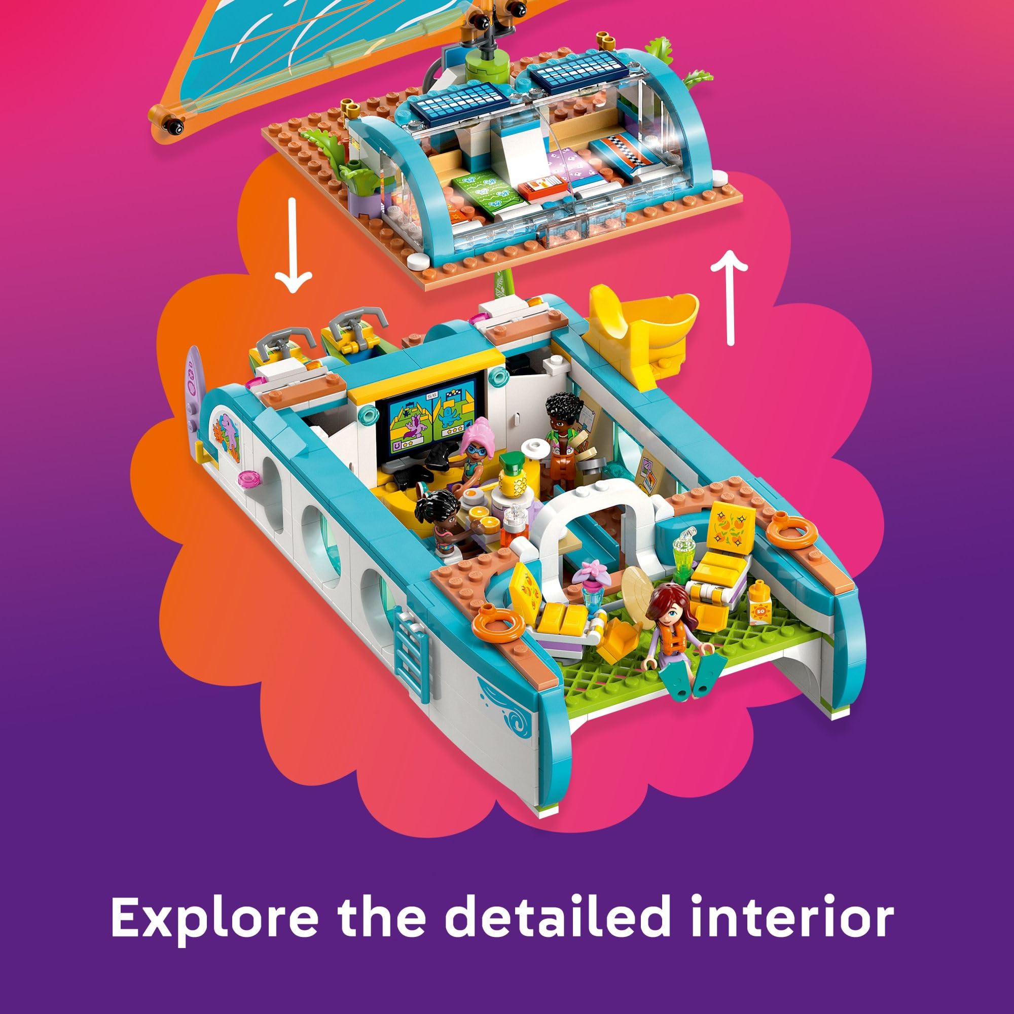 LEGO Friends Travel Boat Adventure dolphin family figure adds friendly sea companions.