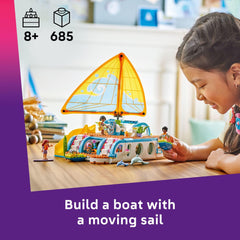 LEGO Friends Travel Boat Adventure steering wheel area supports interactive role-play during trips.