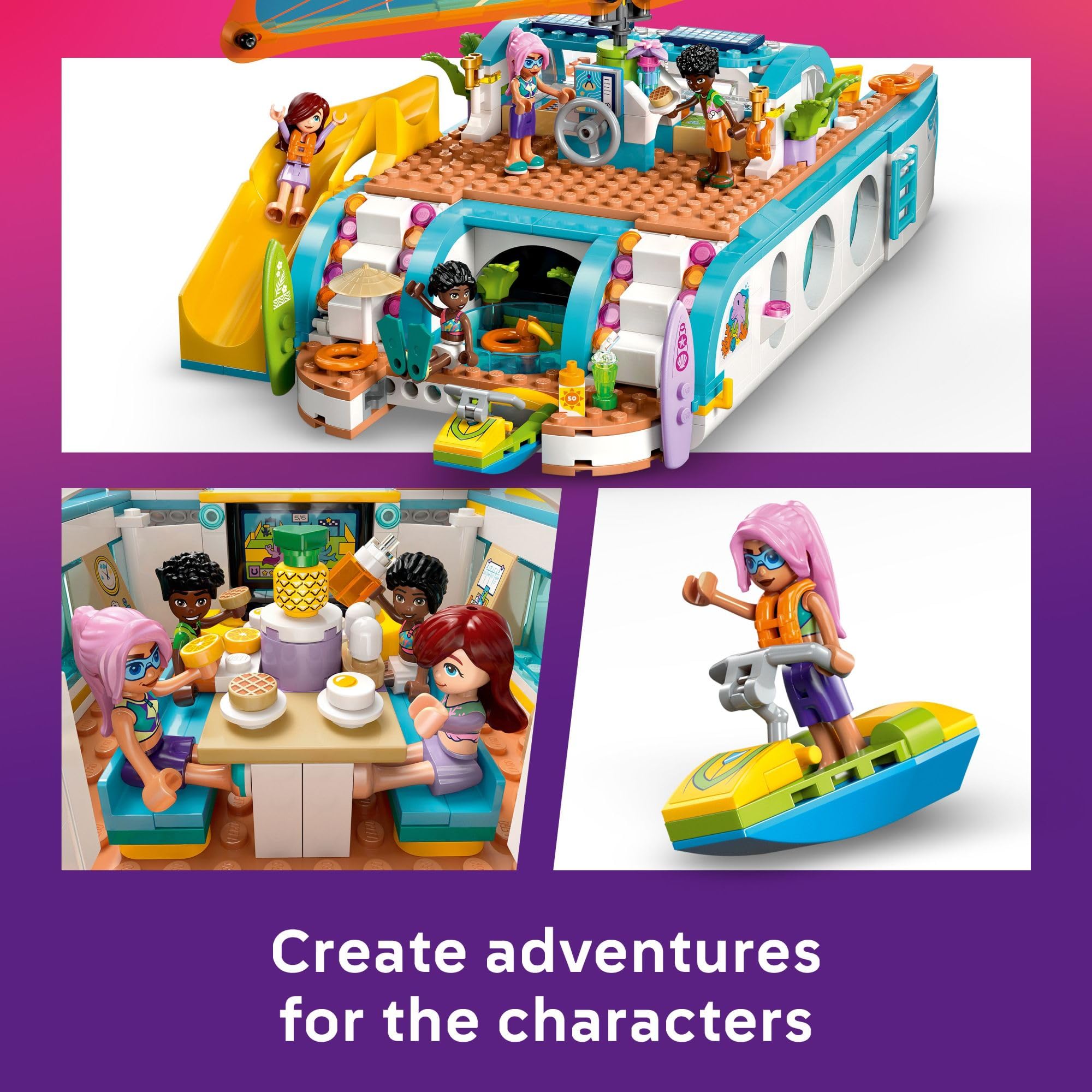 LEGO Friends Travel Boat Adventure water scooters shine for action-packed seaside play.