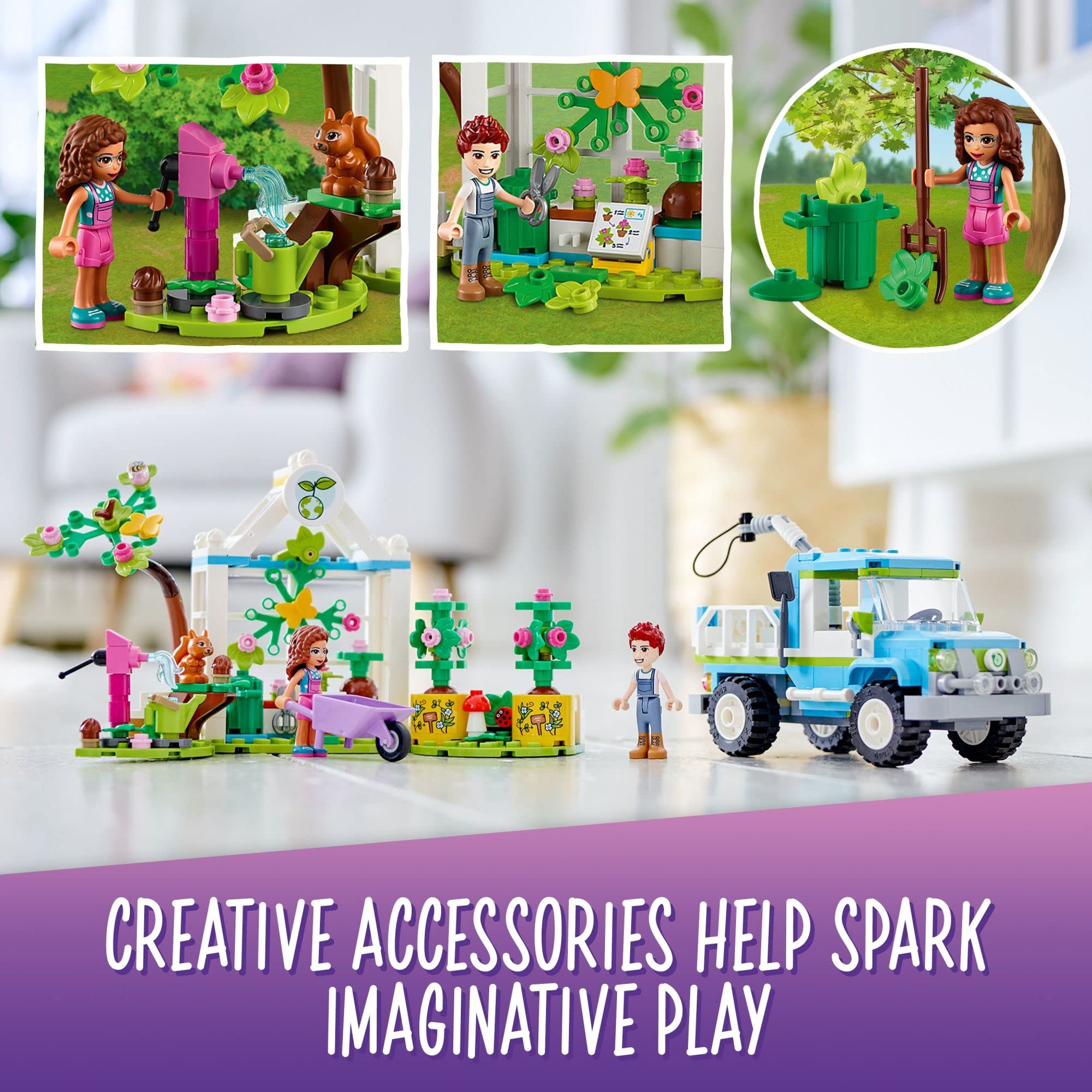 LEGO Friends Tree-Planting Vehicle tree nursery and greenhouse enable sapling care play