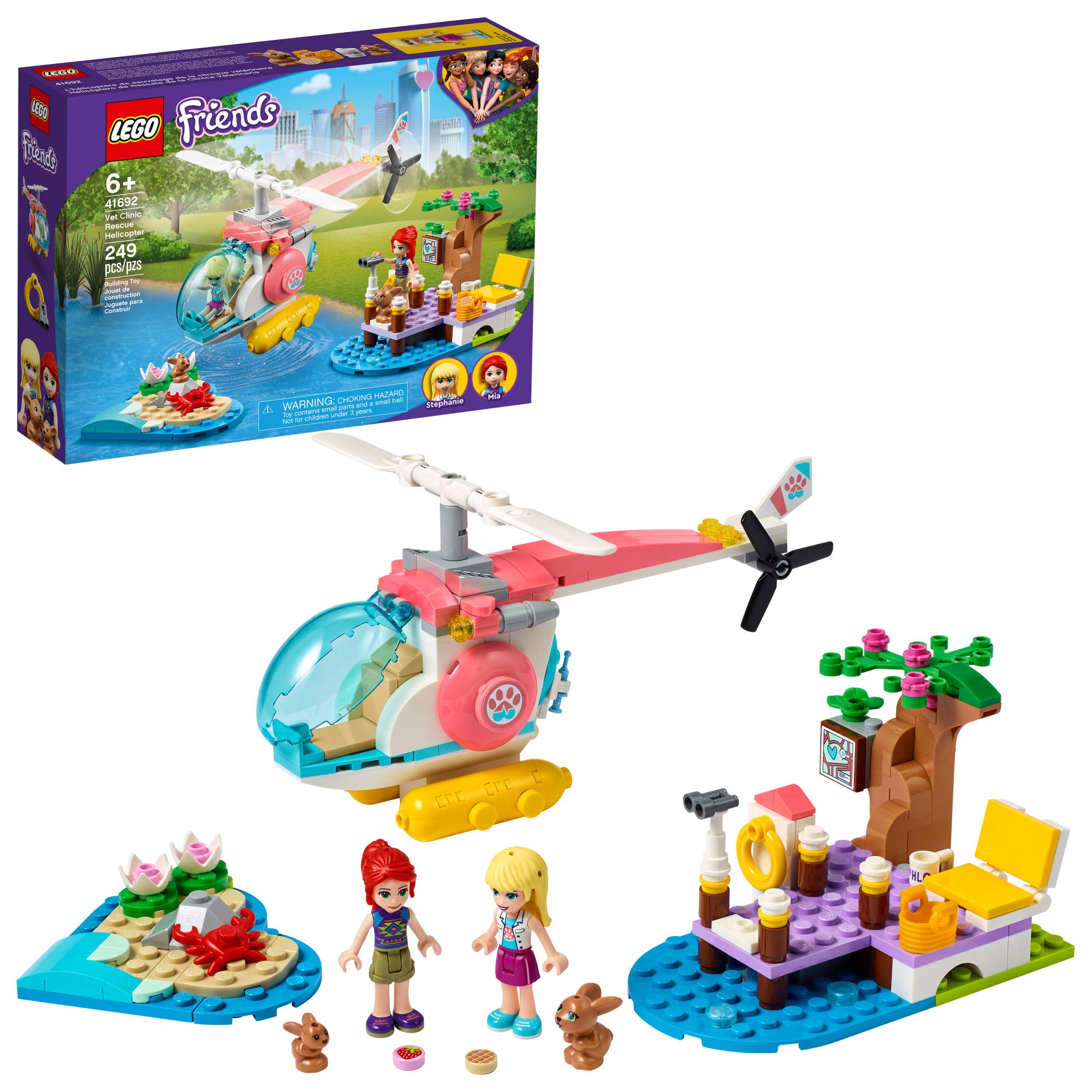 LEGO Friends Vet Clinic Rescue Helicopter 41692 front view for imaginative rescue stories