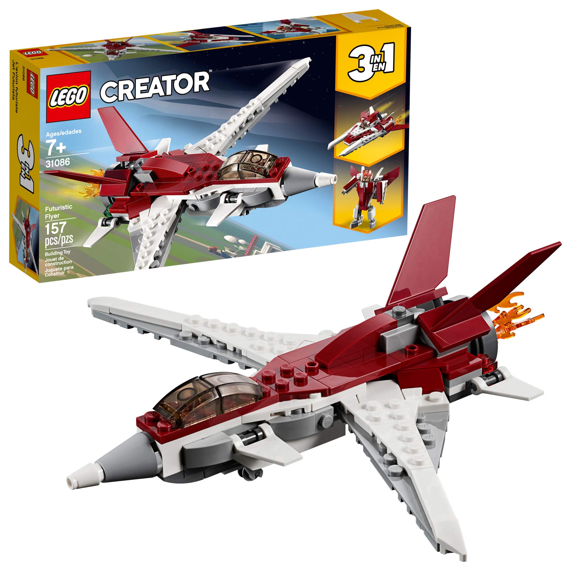LEGO Futuristic Flyer front view highlights bold dark red and white colors for dynamic play.