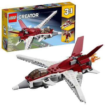 LEGO Futuristic Flyer front view highlights bold dark red and white colors for dynamic play.