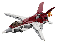 LEGO Futuristic Flyer wings detail emphasizes forward swept design for dramatic flight poses.