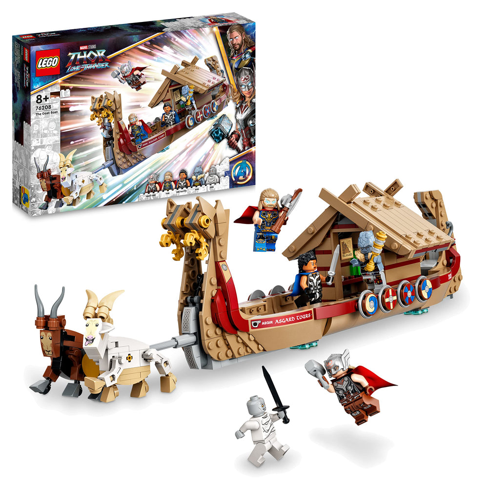 LEGO Marvel The Goat Boat 76208 front view shows dramatic Viking ship